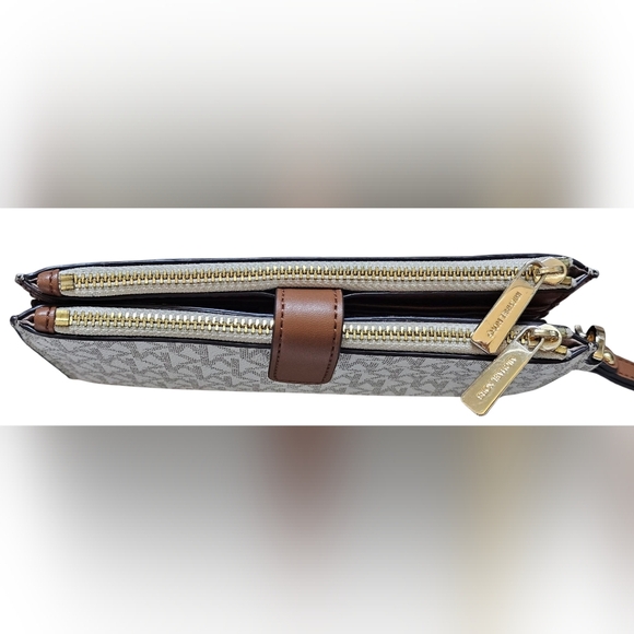 Michael Kors Brown Double Zip Clutch Wristlet with Gold-Tone Hardware, Like New - Picture 4 of 9